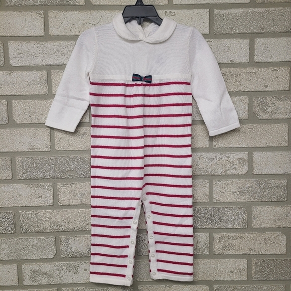Janie and Jack Other - Janie and Jack Cotton White Pink Striped One Piece Knit Outfit Size 12-18 Months